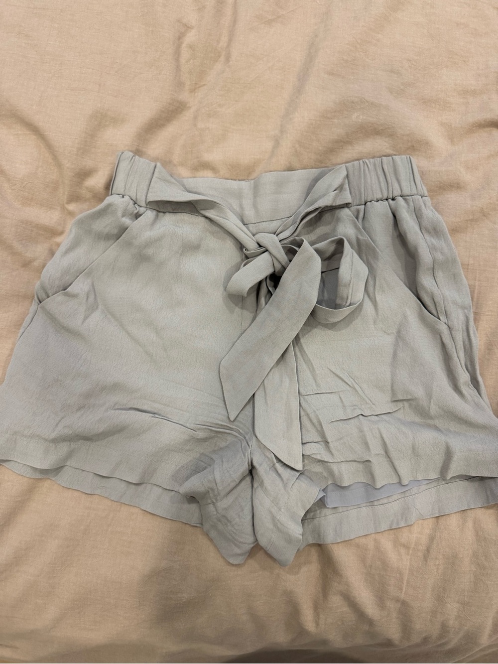 Aritzia Light Gray High-Waist Tie-Front Shorts